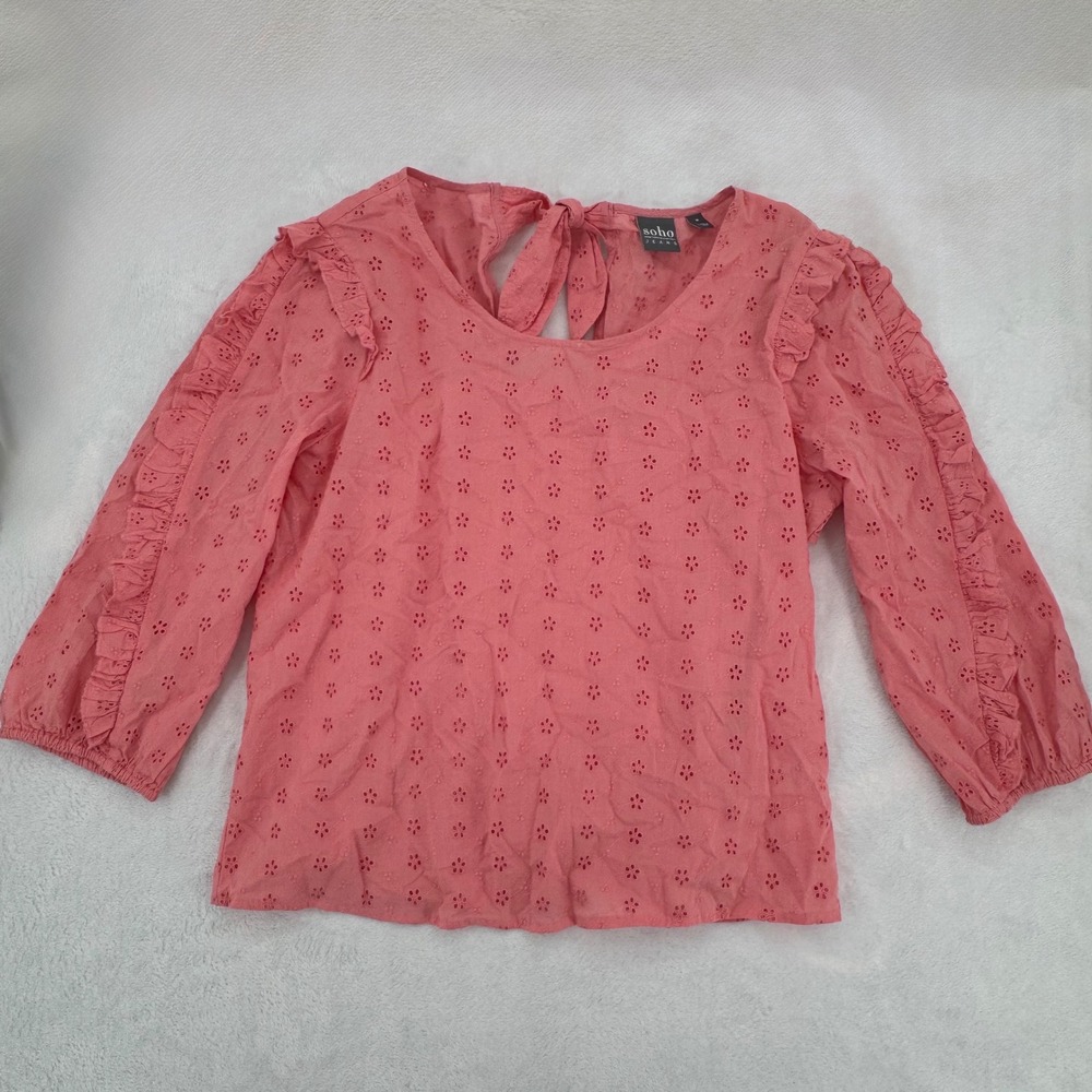 Soho New York & Company Floral Eyelet Tie Back Boho Top Size Medium Cottagecore